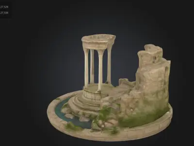 Stylized Ancient Temple Ruins with Water Edge 3D model
