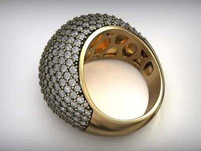 Wide Cocktail Pave Diamond Right Hand Ring 3D print model