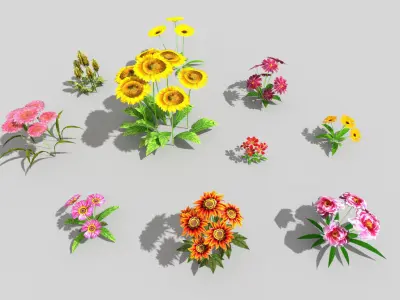 10 low poly flowers pack Low-poly 3D model