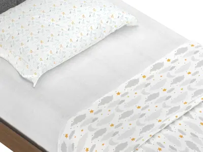 Wes Twin Upholstered Wood Bed 3D model