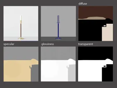 Candleholder Set candlestick in brass with candle 3D model