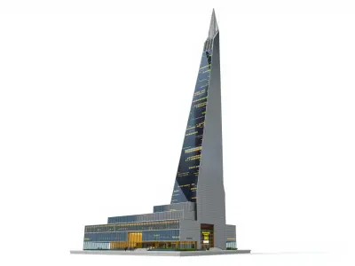 Futuristic Glass Skyscraper with Neon Facade model pack Low-poly 3D model