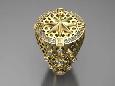 compass ring with diamonds 3D print model