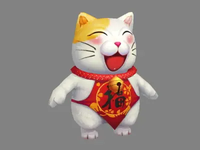 Cartoon Lucky cat - White cat Low-poly 3D model