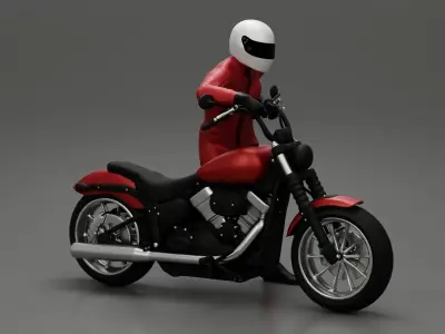 Motorbiker standing pushing his motorbike 3D print model
