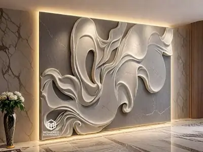 modern panel wall decor set wall relief mural CNC 85 3D model
