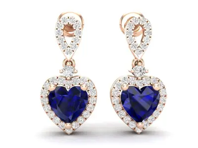 AV 560 Heart and Round Diamond Ladies Drop Dangle Earrings 3D print model