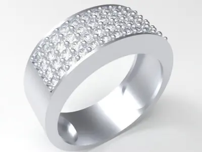 Wide Band Pave-Set Diamond Ring 3D print model