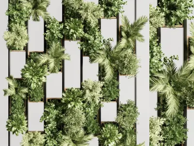 Wooden planks and vertical garden 07 3D model