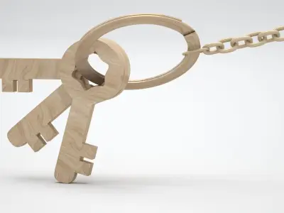 Keychain with Wooden Keys 3D model