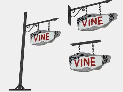old wooden vine sign 02 Low-poly 3D model