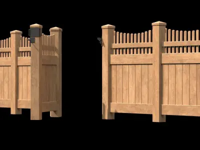 Wooden Fence set PBR 04 Low-poly 3D model