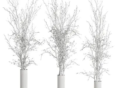 Branches dried autumn tree in a concrete dirty vase - bouquet 32 Low-poly 3D model