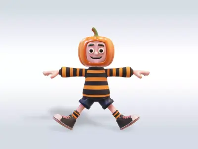 Cheerful Pumpkin Boy Halloween Character  Free 3D model
