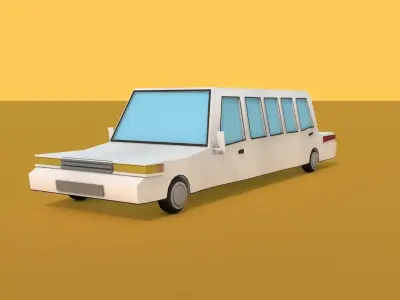 Low Poly Limousine car in desert Low-poly 3D model