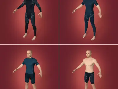 Surfer - Swimmer with 4 Textures -- IK and FK Rig Low-poly 3D model