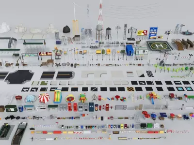 Realistic Exterior City Street Props Pack Collection Low-poly 3D model