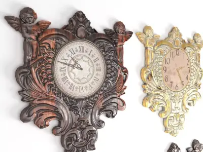4 Carved clocks PBR lowpoly Low-poly 3D model