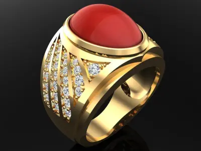 Oval stone ring - Mens rings - N576 3D print model