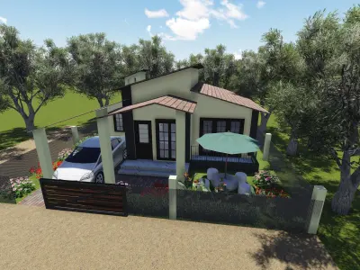 1 BHK house with car 3D model