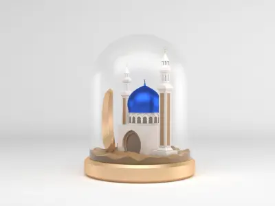Mosque With Crescent in Desert Sphere  3D model