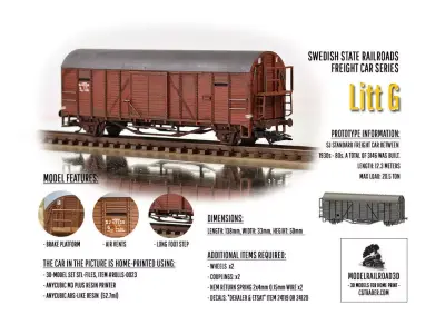 ROLLS-0023 Swedish SJ Litt G Freight Car H0-scale 3D print model