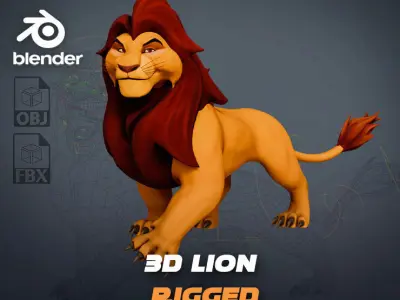 Lion Prime Rigged with Multiple texture set Low-poly 3D model