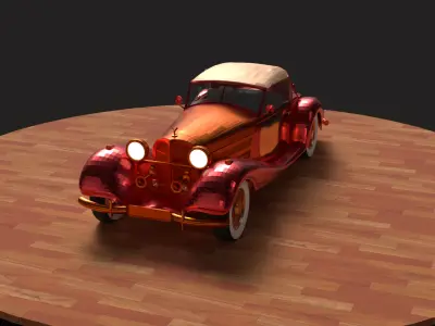 Chinese red  vintage car   Low-poly 3D model