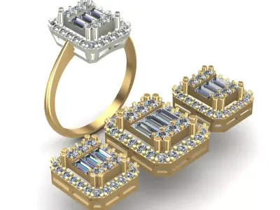 Diamond Solitaire Baguette Ring 3D print model purchase