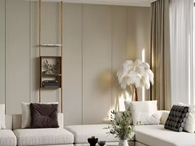 Luxury living and dining room interior 3D model get