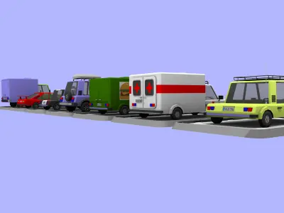 7 Cartoon Low Poly Cars Set Low-poly 3D model