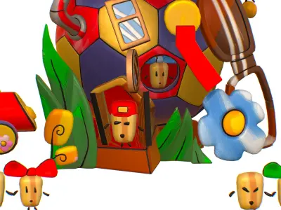 Funny Lilliputian Family Soccer Ball House Low-poly 3D model