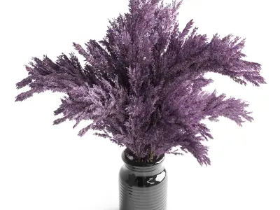 bouquet dry lavender vase glass black 3D model