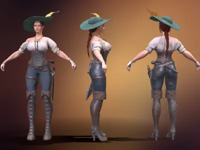 Pirate woman  Low-poly 3D model