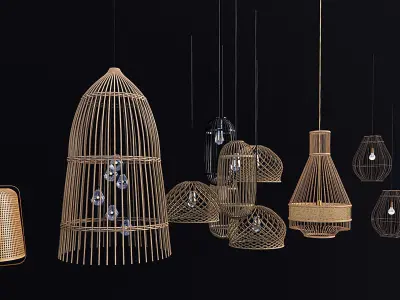 Bamboo rattan Lantern Pendant hanging Lamp  3D model