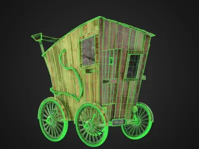 CyberCarriage wooden carriage with wheels 3D model