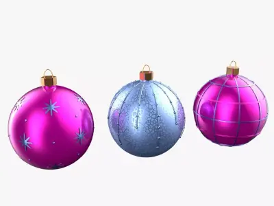 Christmas Tree Ornament Set4 - Pink LightBlue Low-poly 3D model