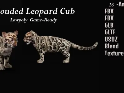 Clouded Leopard Cub Low-poly 3D model