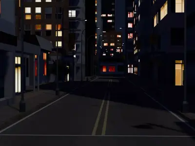 City Downtown Skyscraper Street 03 - NIGHT Low-poly 3D model