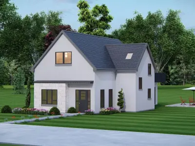 American House 3D Model  Modern Suburban Residential Home 3D model
