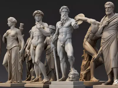 Famous Greek Statues Pack Low-poly 3D model