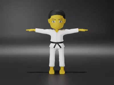 Low poly Karate Character sets ready for mobile game Low-poly 3D model