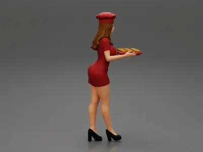 Chef woman carrying tray of Cupcakes 3D print model