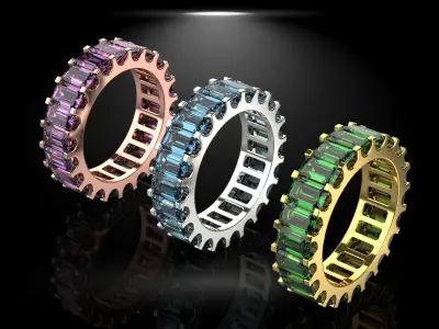 Emerald Cut Wedding Ring Three Sizes N70 3D print model