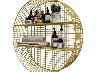 Homary 2-Tier Nordic Round Wall Mounted Grid Gold Shelves 3D model