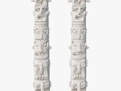 Stone Totem Faces Intact and Damaged M1 3D model