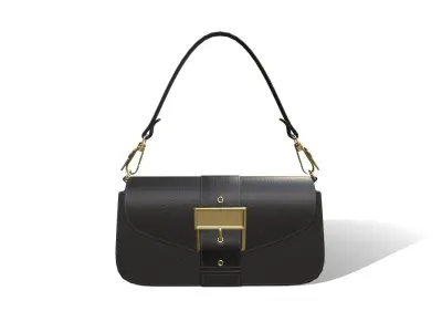 Black leather handbag with green cat pendent  3D model