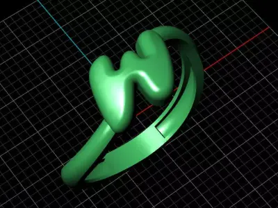 W alphabet bypass shell hallow ring 3D print model