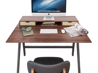 Workplace 4 computer desk with chair and monitor 3D model