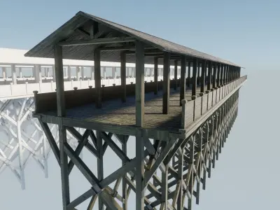 Flat Wooden Bridge - With Game-Ready Version Low-poly 3D model